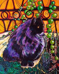 Vance the cat is painted inspired by his owner's love of succulent plants and the artist's affection for Art Nouveau style.